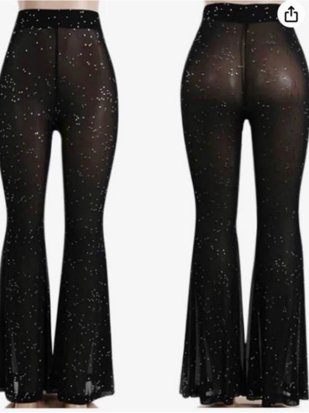 Amazon Black Sheer Glitter Flare Pants